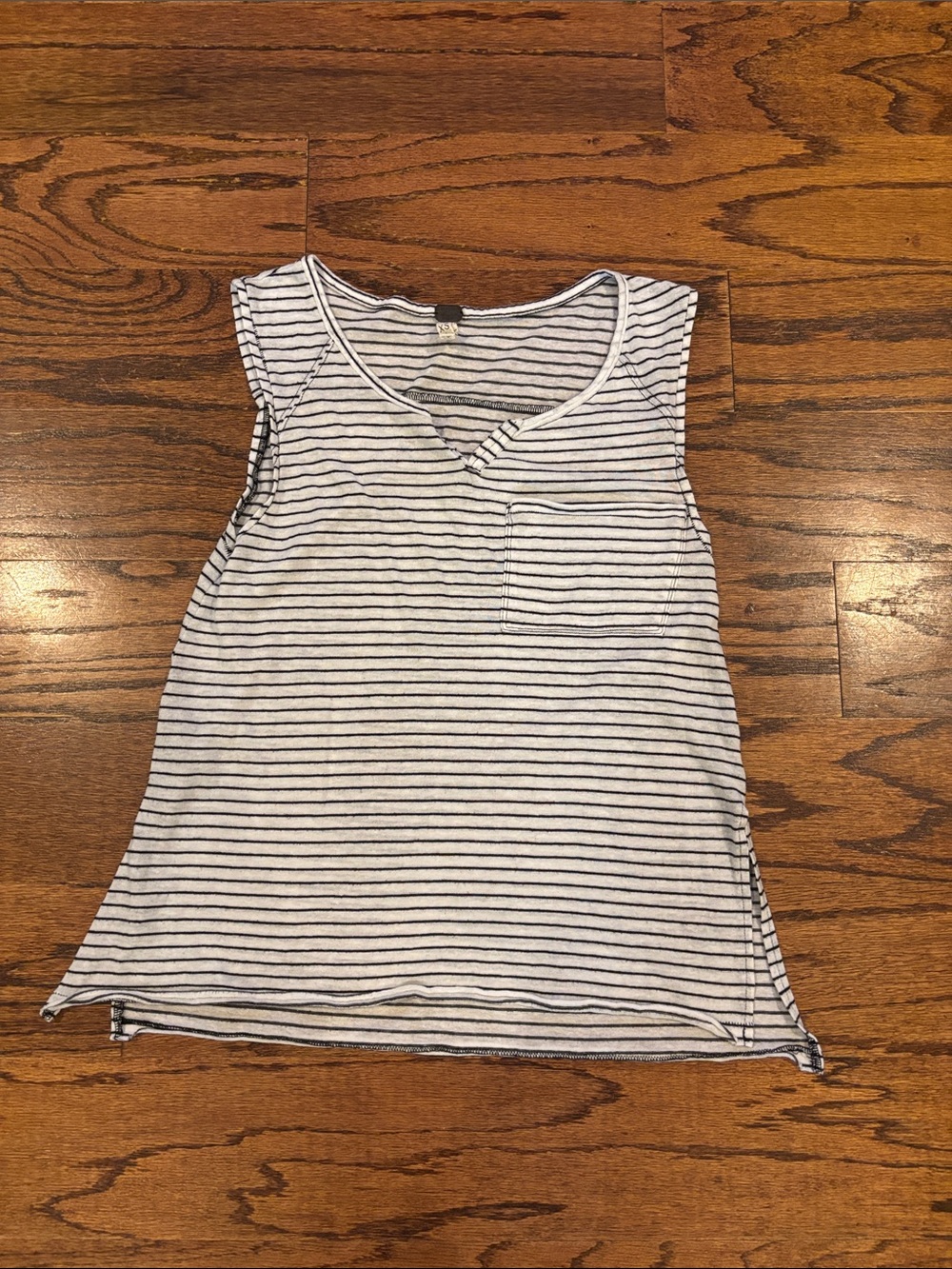 We The Free White and Navy Striped V-Neck Pocket Tank Top